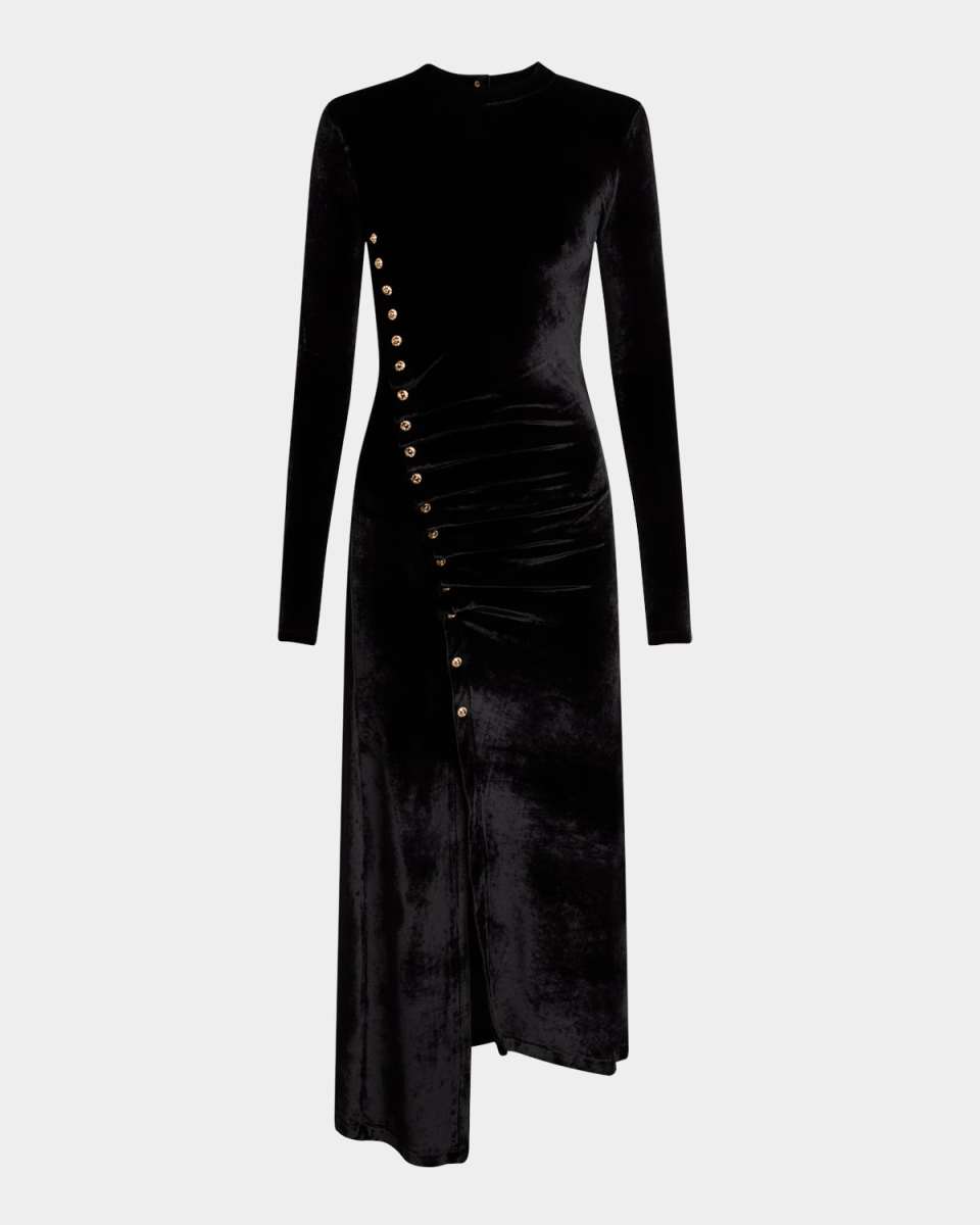 Ruched Velvet Side Button Dress
